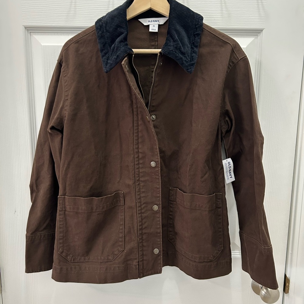 Old Navy Brown Utility Jacket with Dark Blue Corduroy Collar